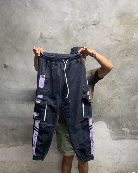 Uniroy Black and Purple Cargo Pants, Sz M
