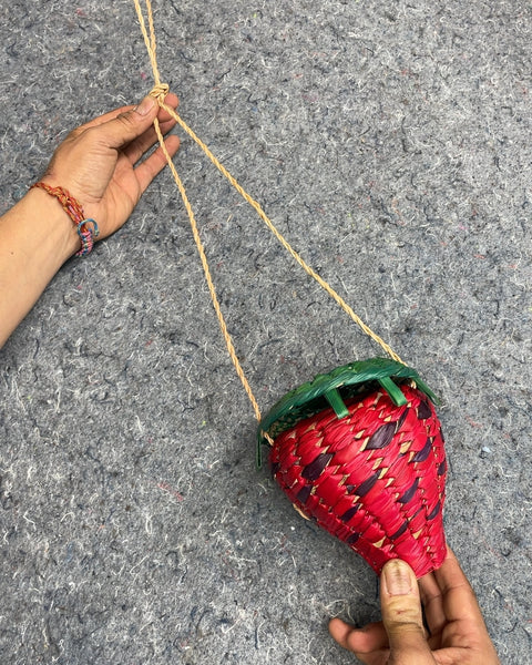 Strawberry Shaped Woven Basket Bag