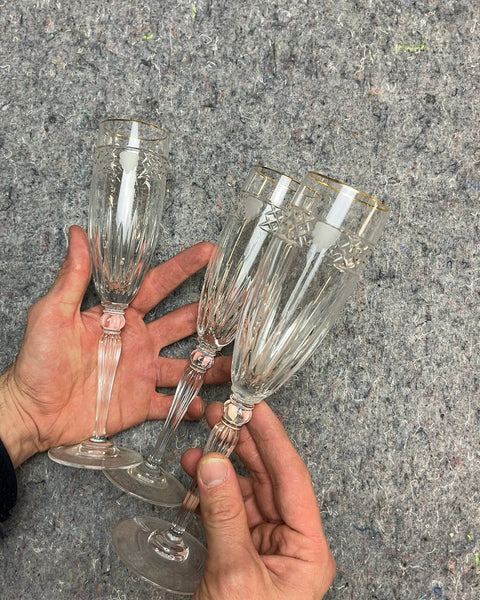 Set of Three Vintage Crystal Champagne Flutes