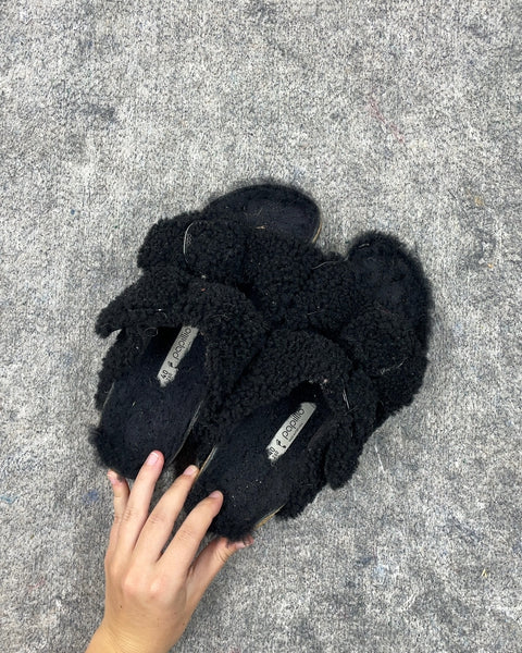 Papillio Black Shearling Slippers, Size EU 40