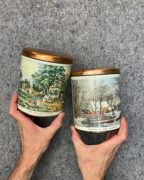 Vintage Winter Scene Metal Tins, Set of 2