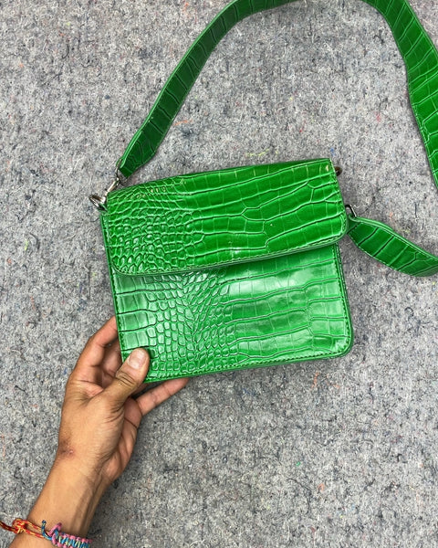 HVISK Green Croc Embossed Crossbody Bag