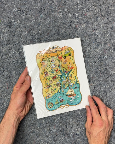 Rhode Island Illustrated Map Art Print, 8x10"