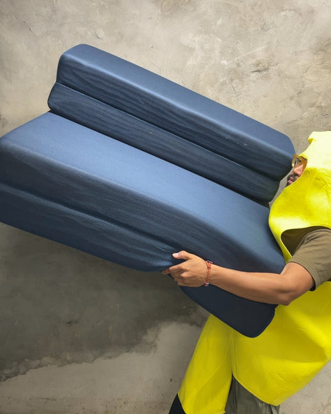 Blue Foldable Floor Mattress That Turns Into A Chair, Sz Full, 54x38x78"