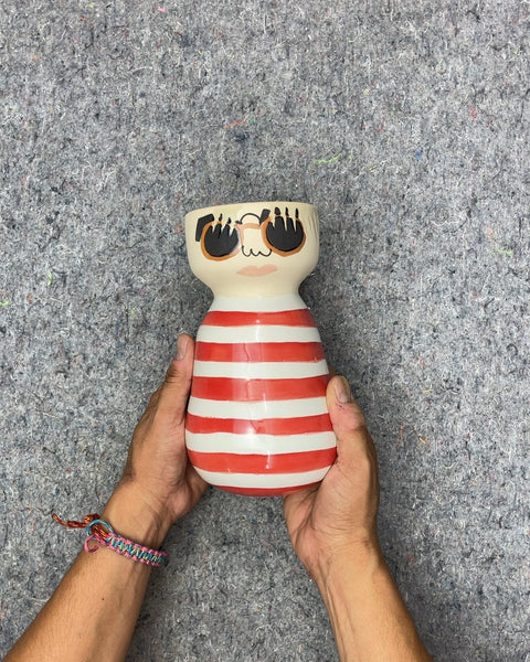 Jones & Co Red and White Striped Ceramic Vase