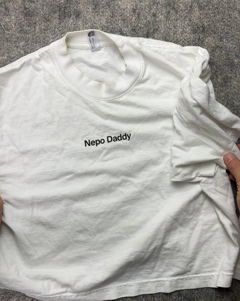 Cropped Los Angeles Apparel White Nepo Daddy Graphic T-Shirt, Size OS