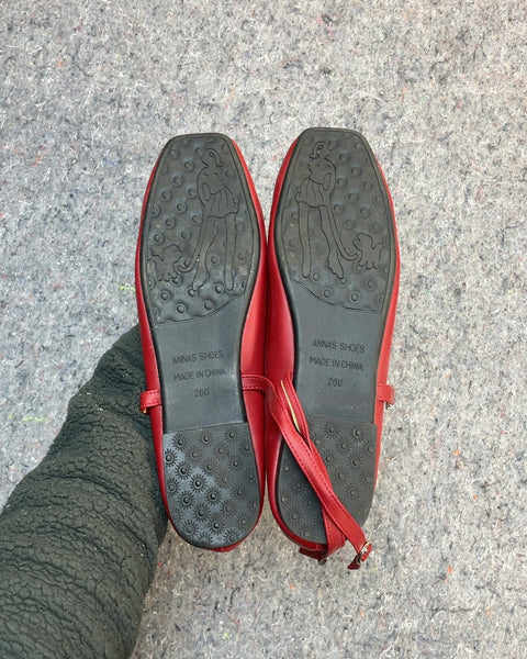 Annas Shoes Red Ballet Flats, 24 cm length