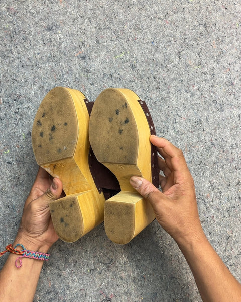 Pull & Bear Suede Platform Peep Toe Clogs, Sz 36