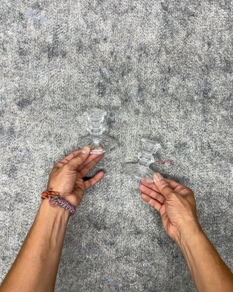 Clear Glass Taper Candlestick Holders, Set of 2
