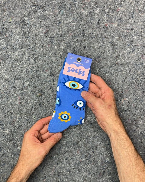 Blue Evil Eye Pattern Socks, Womens One Size Fits Most