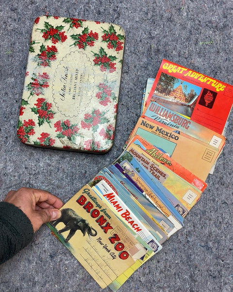 Vintage Postcard Collection with Tin