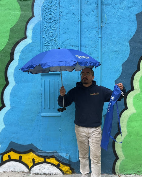 Ammsun Blue Beach Umbrella That Attaches To A Chair