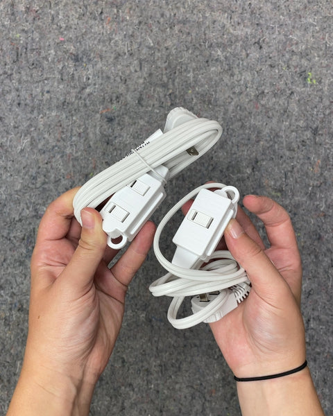 Two White Extension Cords with On/Off Switch