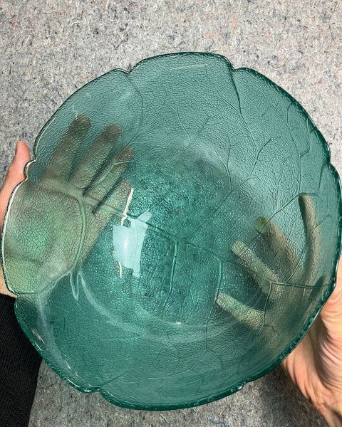 Super Pretty Green Leaf Design Glass Bowl, 12"
