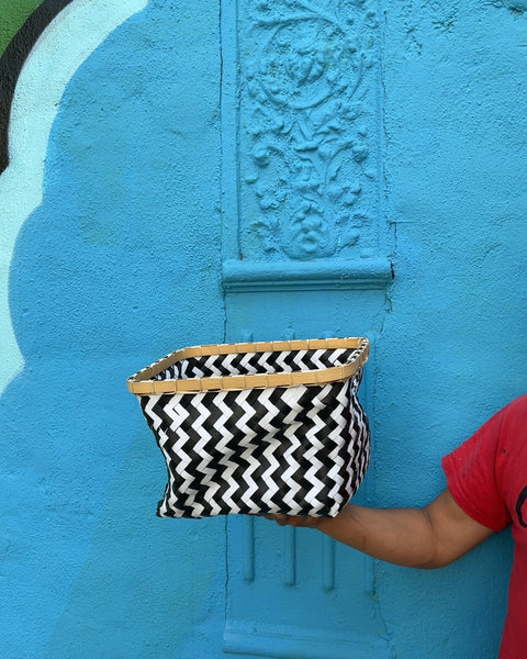 Chevron Pattern Woven Basket, 12x9"