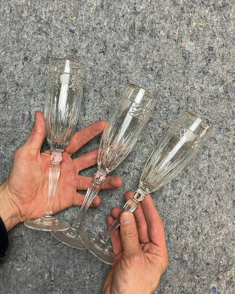 Set of Three Vintage Crystal Champagne Flutes