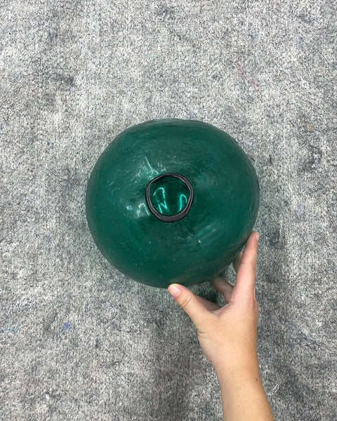 Green Glass Round Vase, 8 in x 7 in