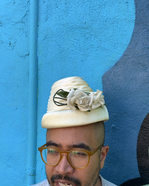 Cream Vintage Fascinator Hat with White Roses