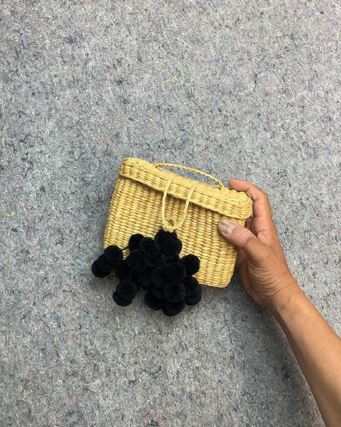 Nannacay Woven Basket with Pom Poms