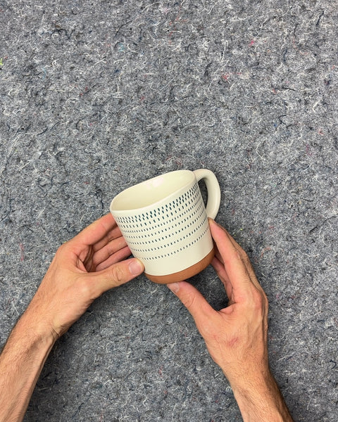 White Ceramic Mug with Green Dotted Pattern