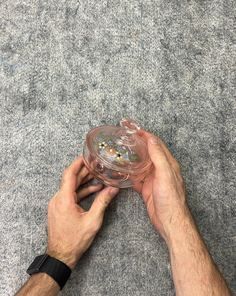 Vintage Pink Glass Lidded Candy Jar