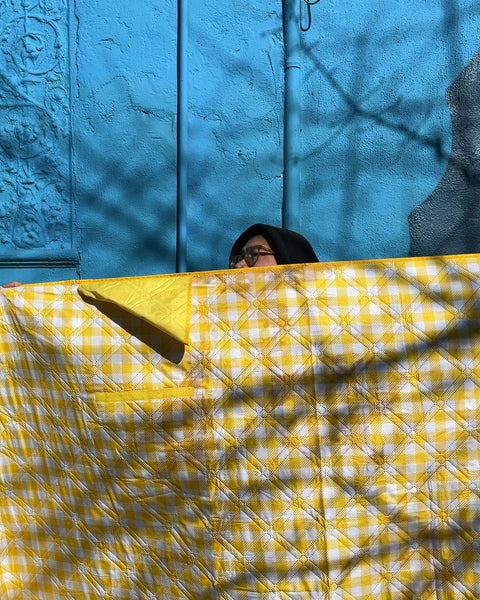 Yellow Gingham Picnic Quilted Blanket