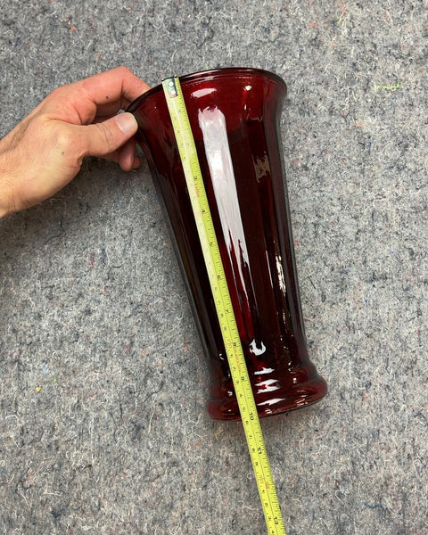 Vintage Anchor Hocking Red Glass Vase, 10.5"