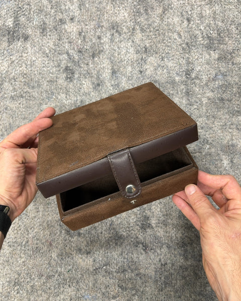 Brown Suede Hinged Valet Box with Snap Closure