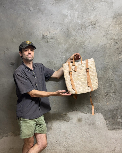 Cool Woven Straw Backpack with Leather Straps