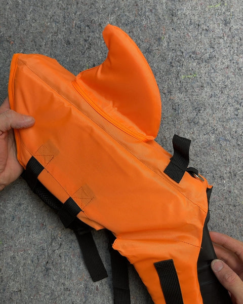 Orange Pet Life Vest with Shark Fin, Size M