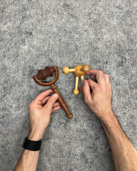 Two Wooden Manual Handheld Massage Tools
