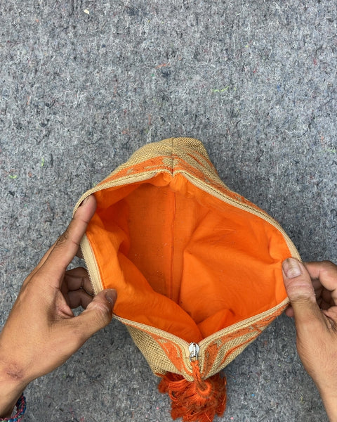 Orange Embroidered Clutch Bag