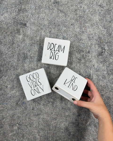 Rae Dunn Dream Big, Good Vibes Only, Be Kind Ceramic Blocks