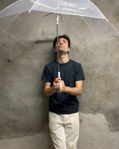 Clear Vinyl Stick Umbrella with White Handle