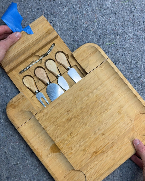 Bamboo Cheese Board with Utensils, 13x13"