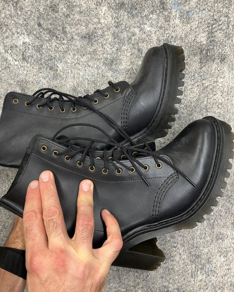 Like New Dr. Martens Black Leather Heeled Boots, Size US 7W or EU 38