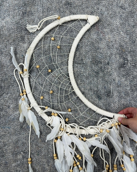 White Macrame Moon Dream Catcher