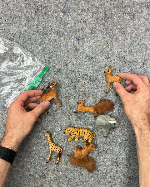 Vintage Flocked Animal Miniatures Made in West Germany