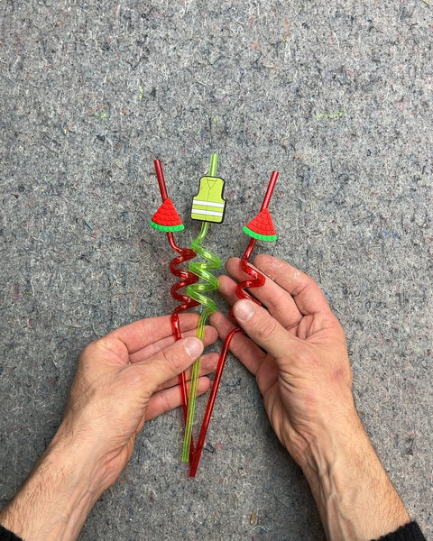 Novelty Drinking Straws with Watermelon and Vest Charms