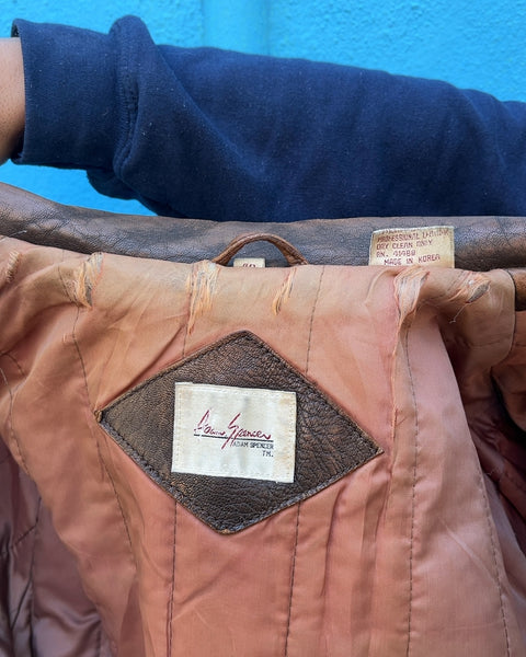 Vintage Adam Spencer Distressed Brown Leather Bomber, Size 40