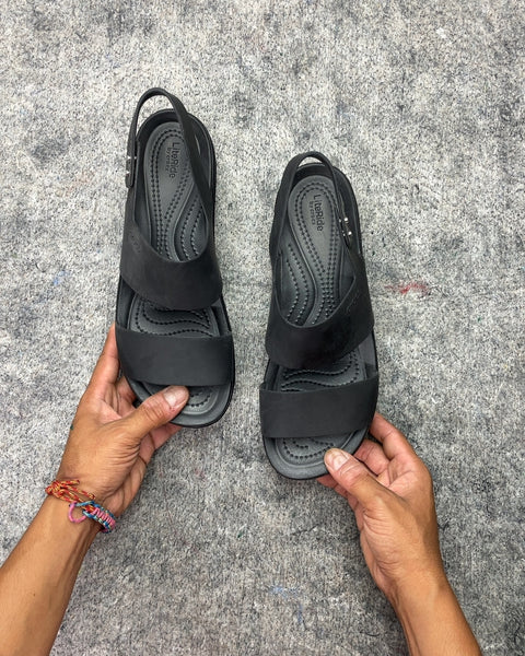 Crocs Literide Black Platform Sandals, Size W9