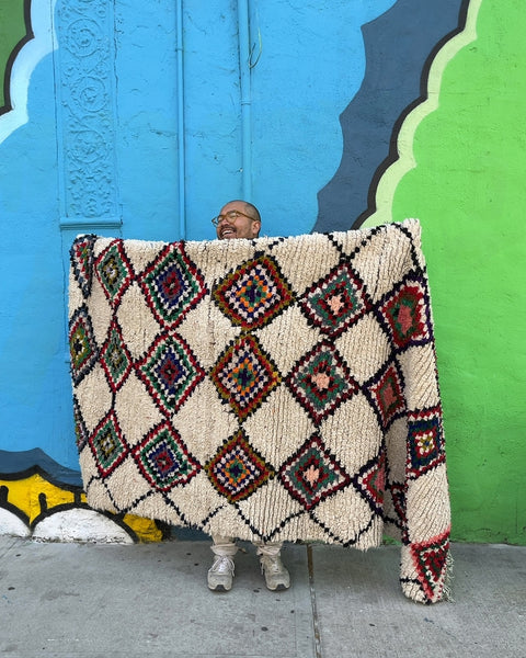 Handwoven Shag Rug with Diamond Pattern, 60x90"