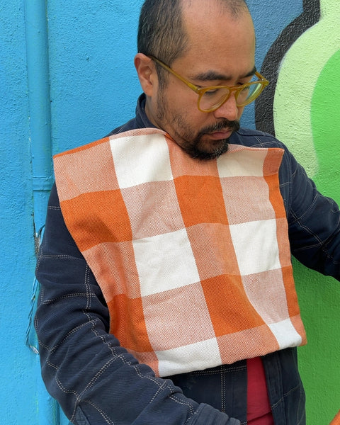Orange and White Gingham Cushion Covers, 16x16"