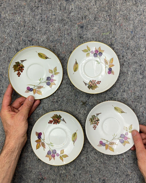 Four More White Saucers with Berry and Leaf Design, Made In England