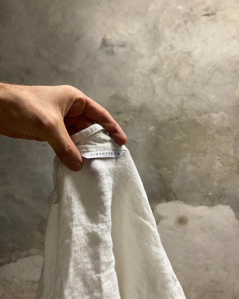 Linenfox White Linen Button-Up Shirt, Size S-M
