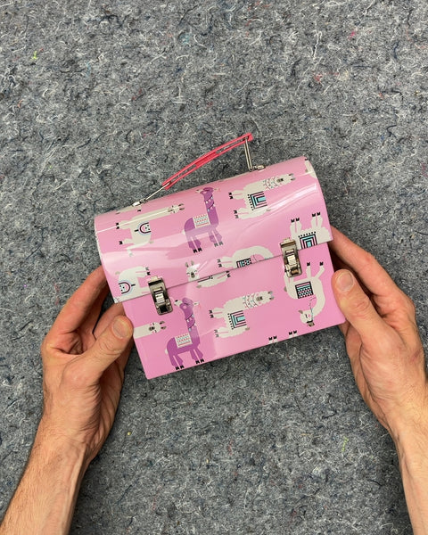 Pink Llama Print Metal Lunch Box