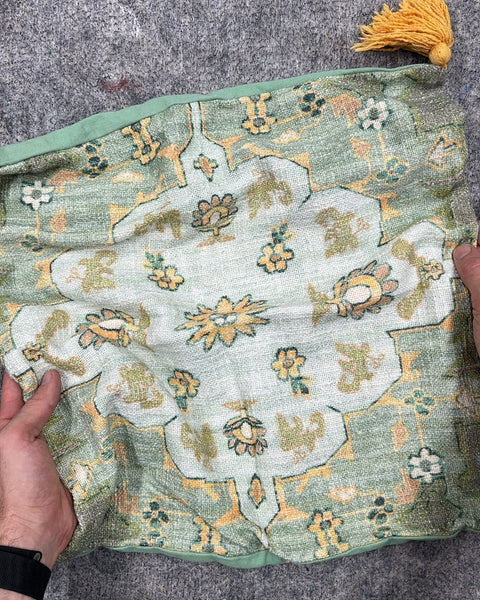 Urban Outfitters Green Floral Pattern Pillow Cover with Tassels, 18x18"