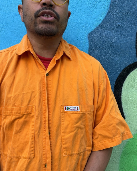 Cross Colours Orange Oversized Short Sleeve Button Up Shirt, Size 1