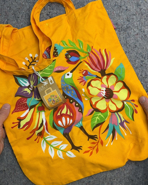 Yellow Bird and Floral Tote Bag