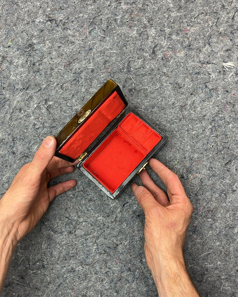 Carved Wood Trinket Box with Red Velvet Interior